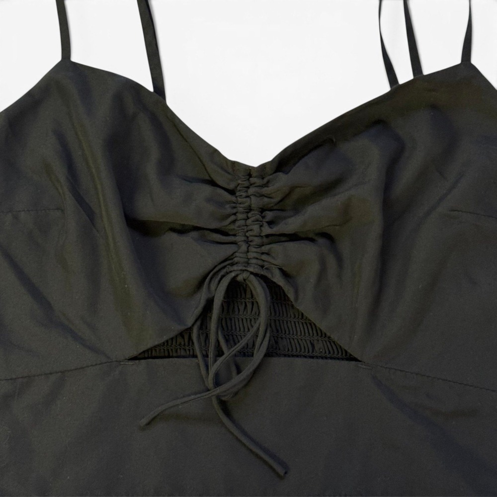 ABERCROMBIE FITCH Cutout Lined Ultra Crop Top Blouse Womens S Black Ruched Back - Picture 3 of 7